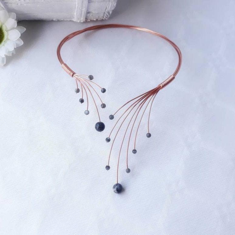 Open necklace with larvikite beads