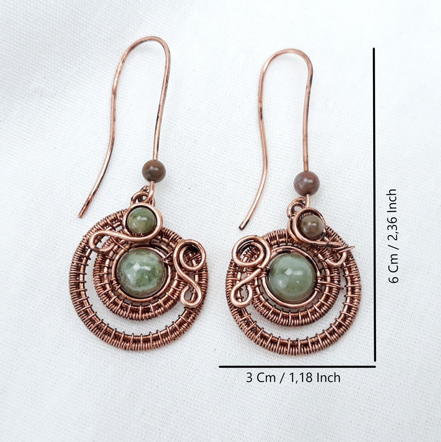 Aztec earrings pendant with Indian agate, delicate copper wire wrap earrings, ethnic pendant in silver or brass