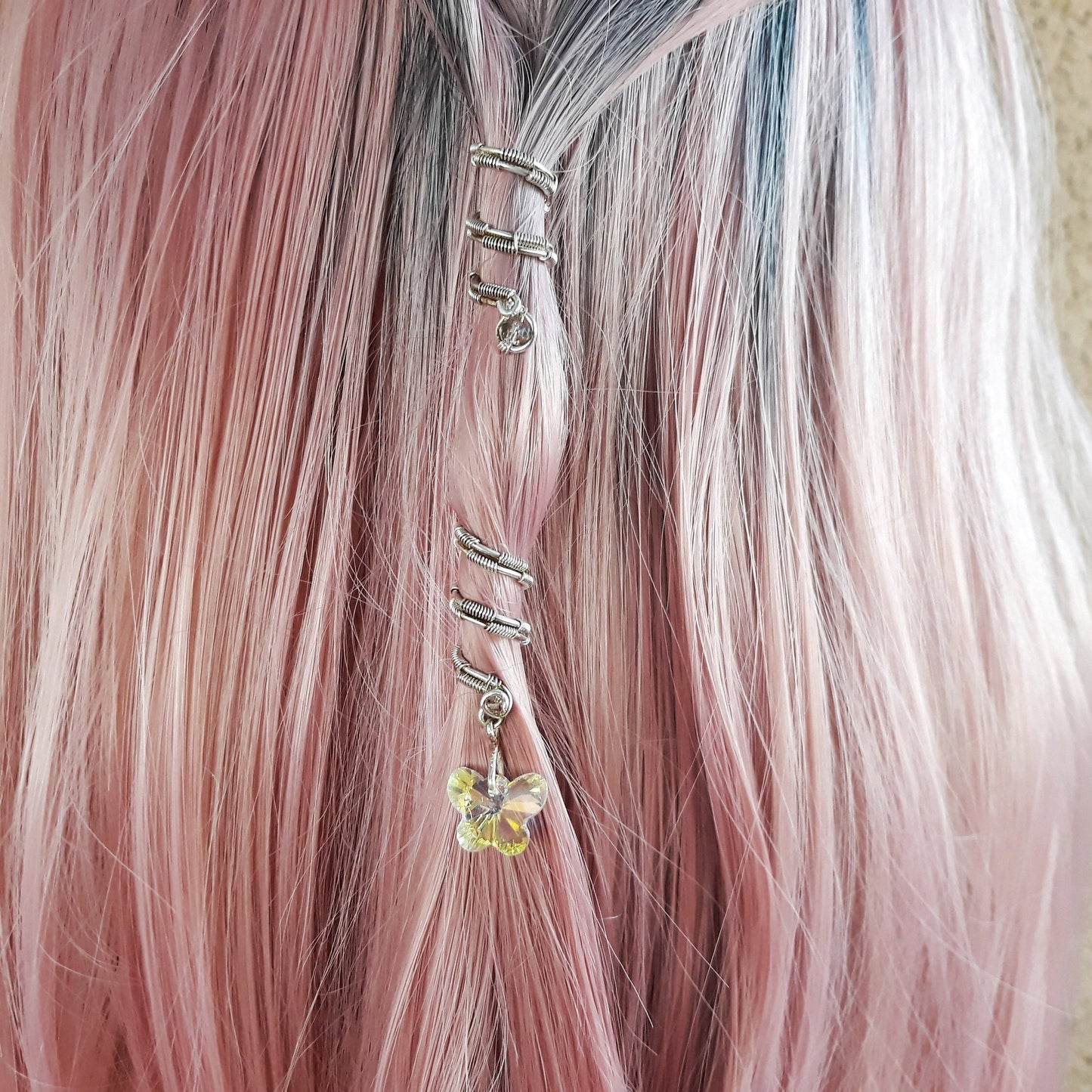 2 spirals for dreadlocks with Swarovski charm
