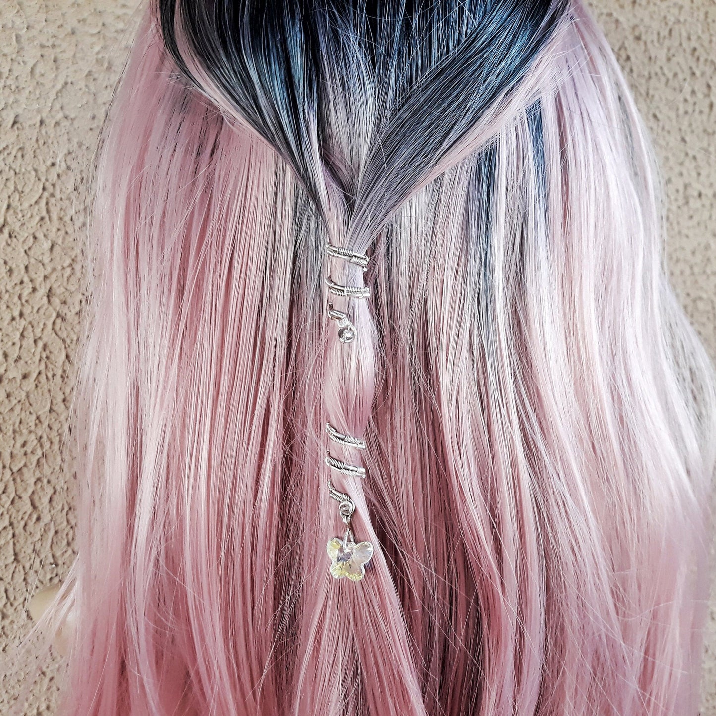 2 spirals for dreadlocks with Swarovski charm