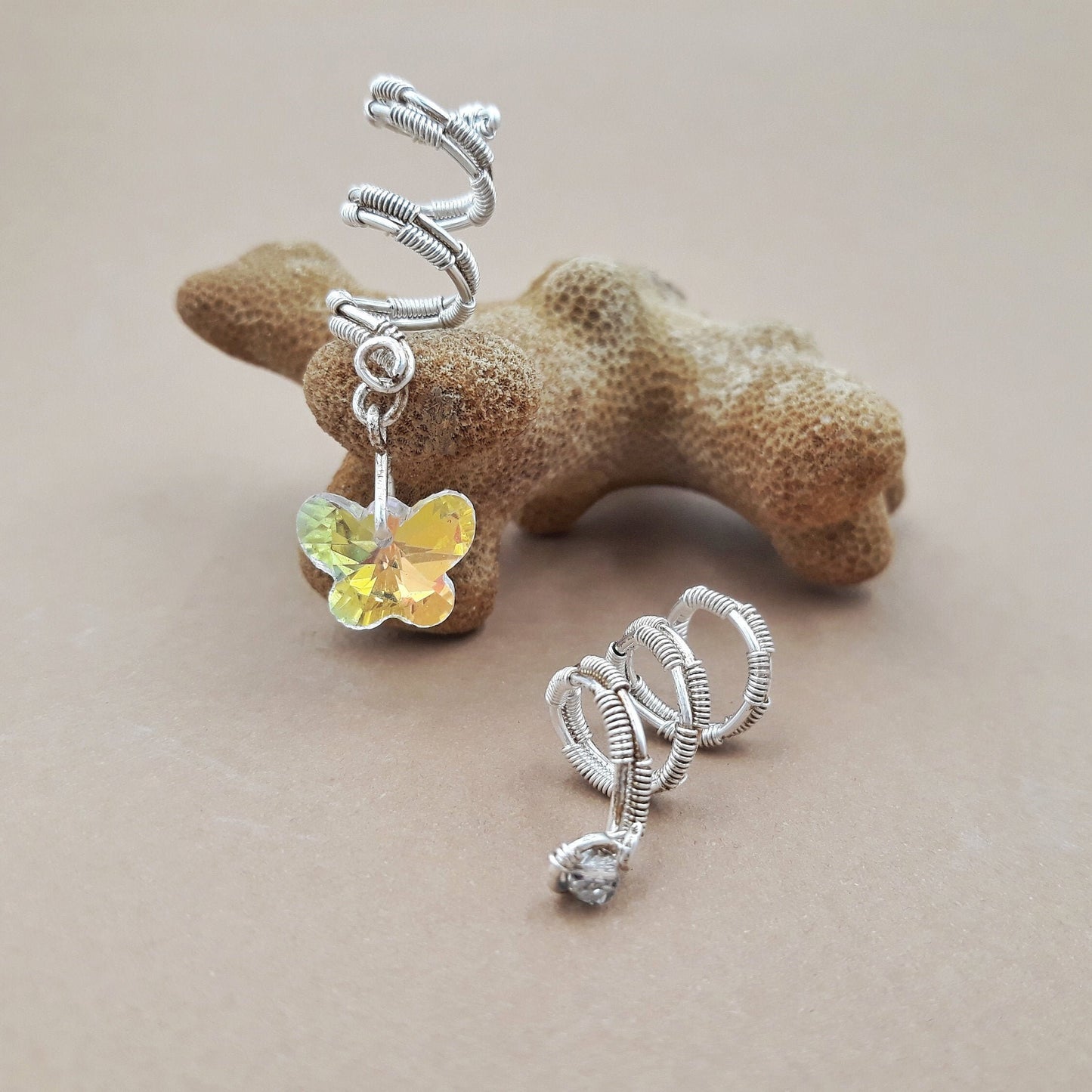2 spirals for dreadlocks with Swarovski charm