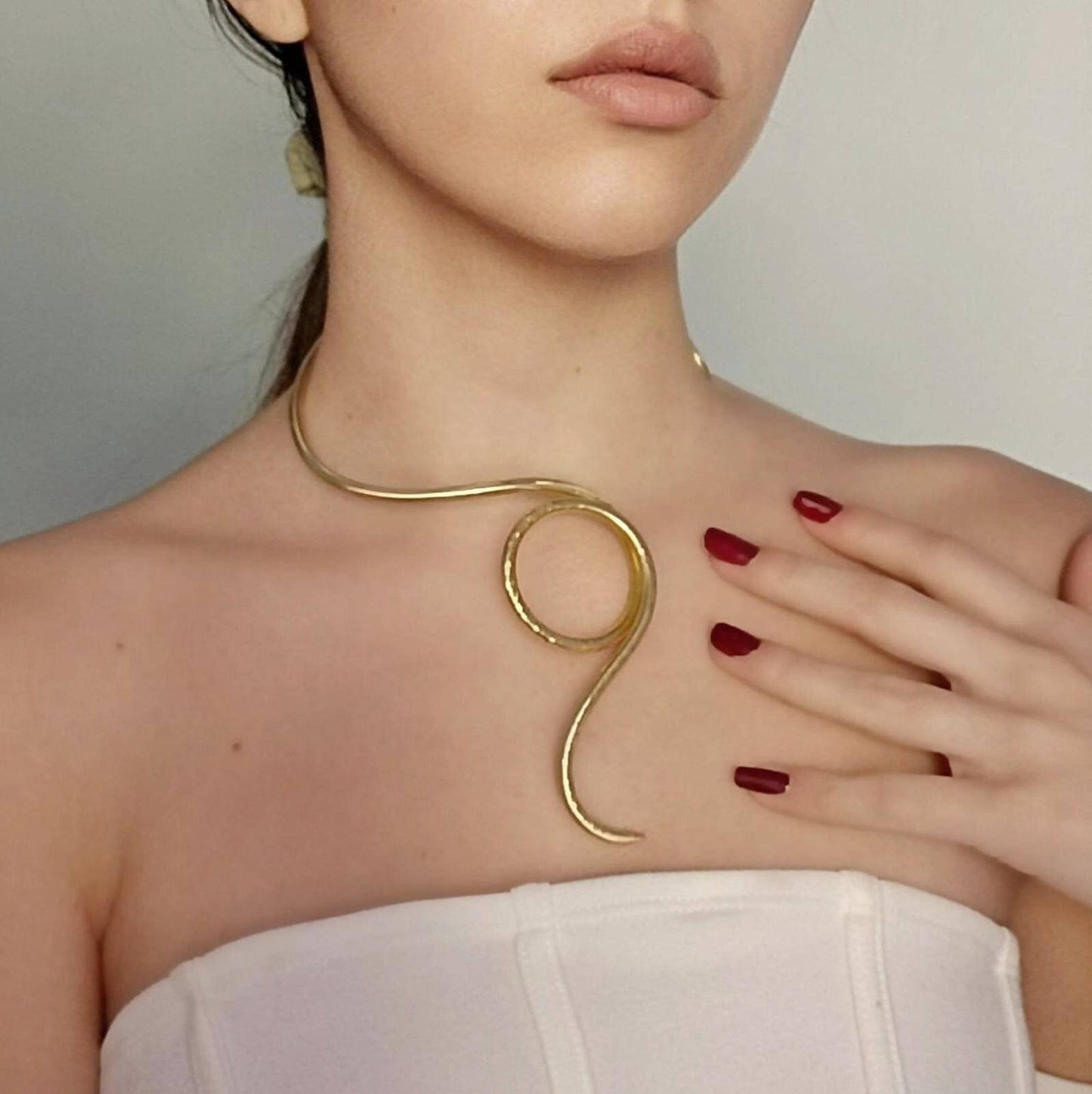 Brass wire sculpture necklace, open design gold necklace