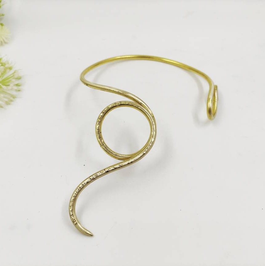 Brass wire sculpture necklace, open design gold necklace
