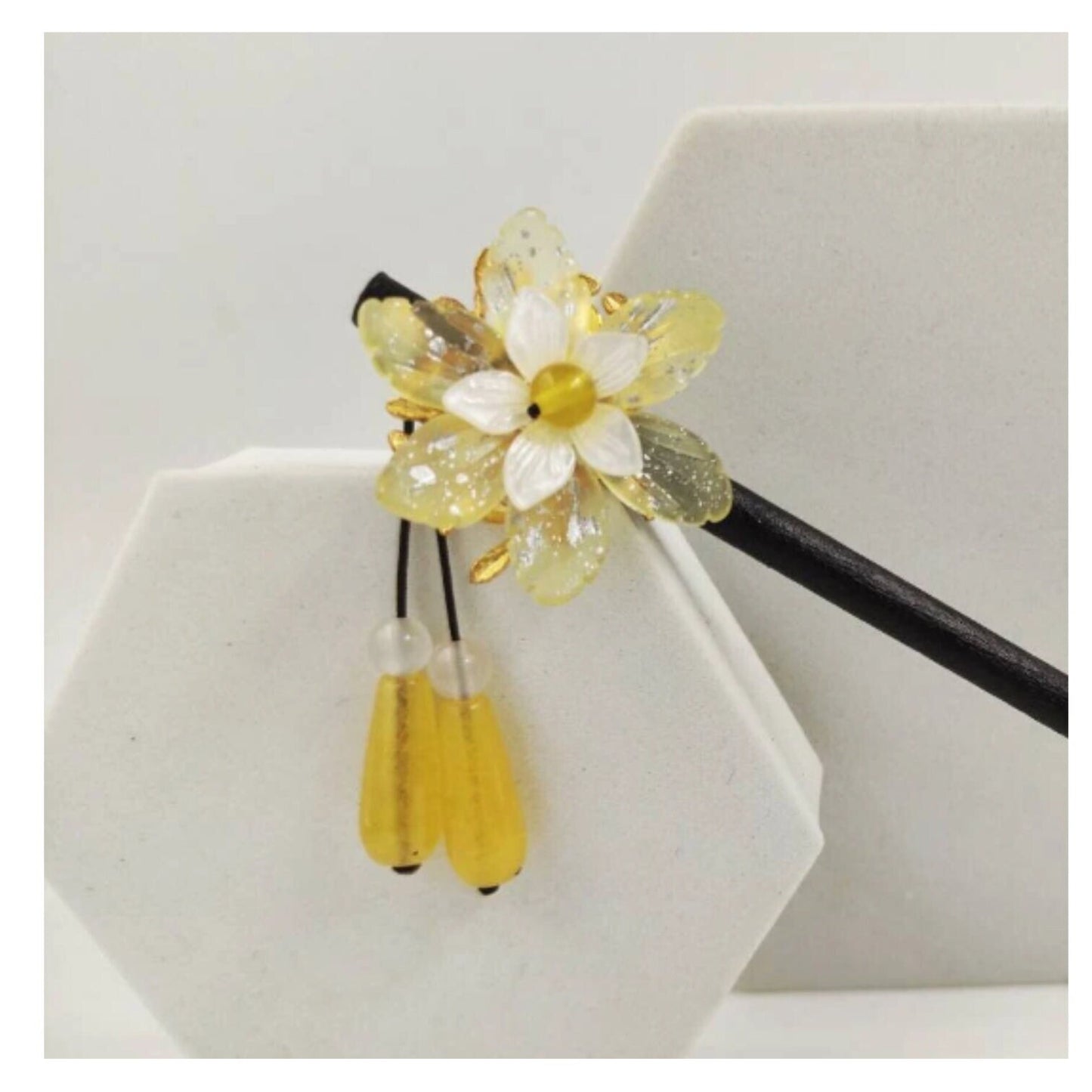 Palillo para el pelo de Madera de Sándalo con Flor de Cristal