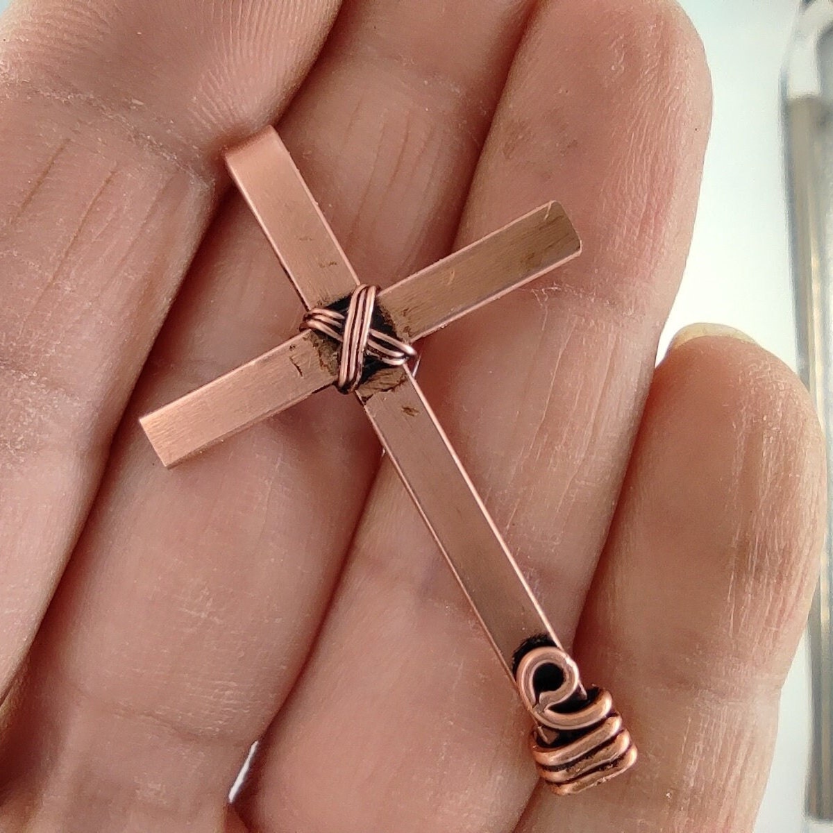 Wire cross pendant for men and women, copper crucifix pendant necklace, religion necklace