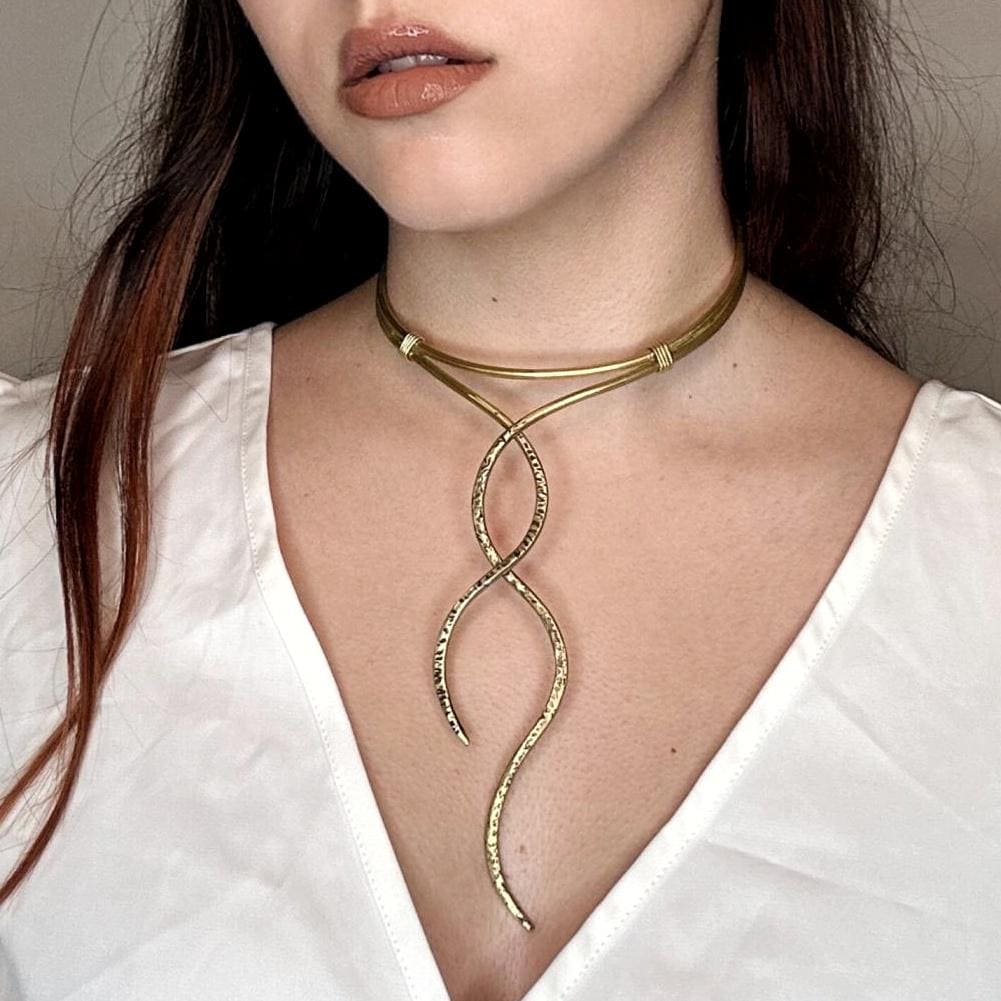 Handmade Greek style gold necklace with brass wire