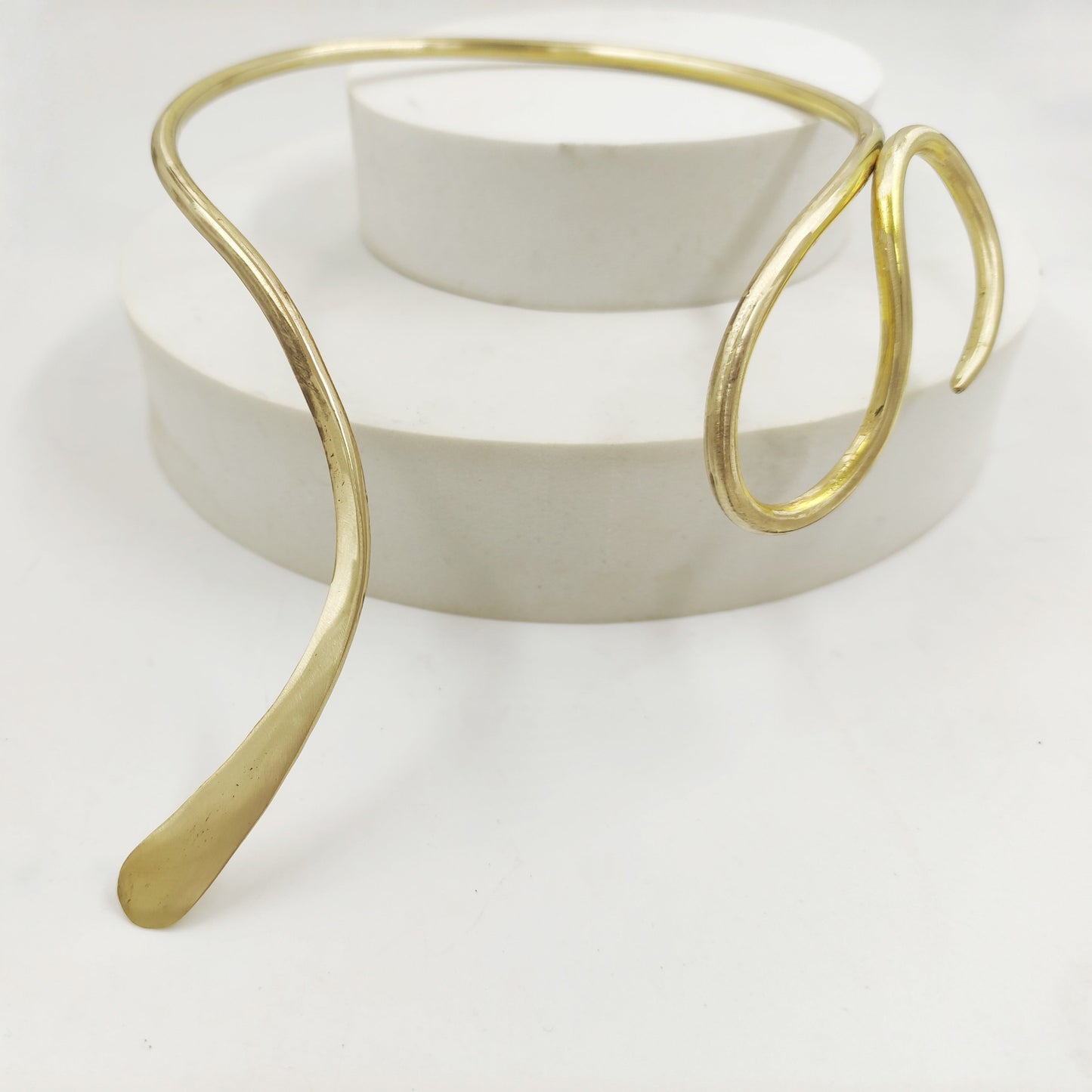Hammered brass snake necklace