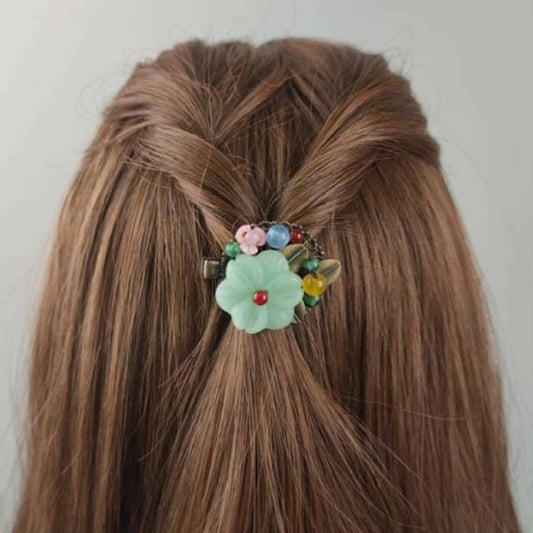 Adorno de pelo chic con flor de cristal y cuentas de vidrio multicolores